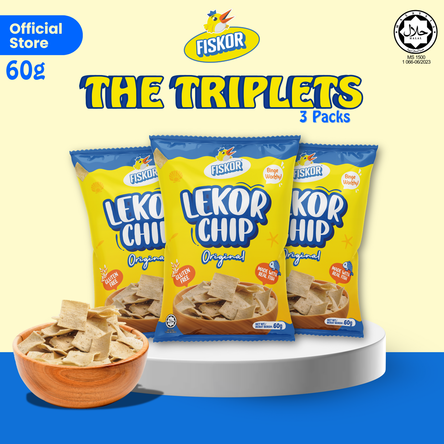Fiskor Lekor Chips – Mini Triple Pack Bundle (3 x Original Flavour 60g, Halal Certified)