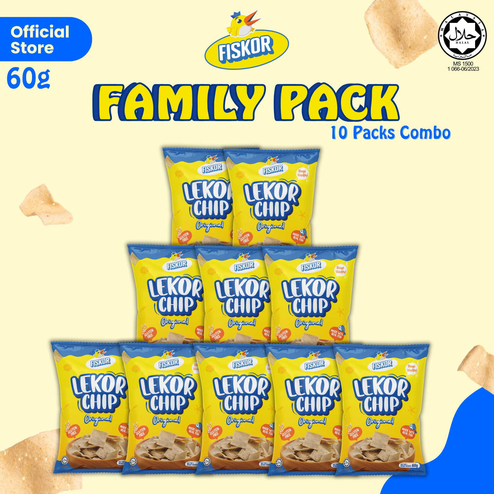 Fiskor Lekor Chips – Mini Family Bundle (10 x Original Flavour, 60g Halal Certified)