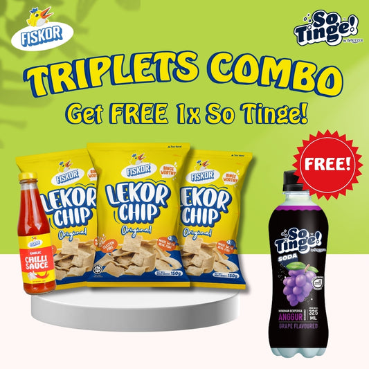 Triplets Combo - 3 Lekor Chips (150g) + Chili Sauce - Free So Tinge x1