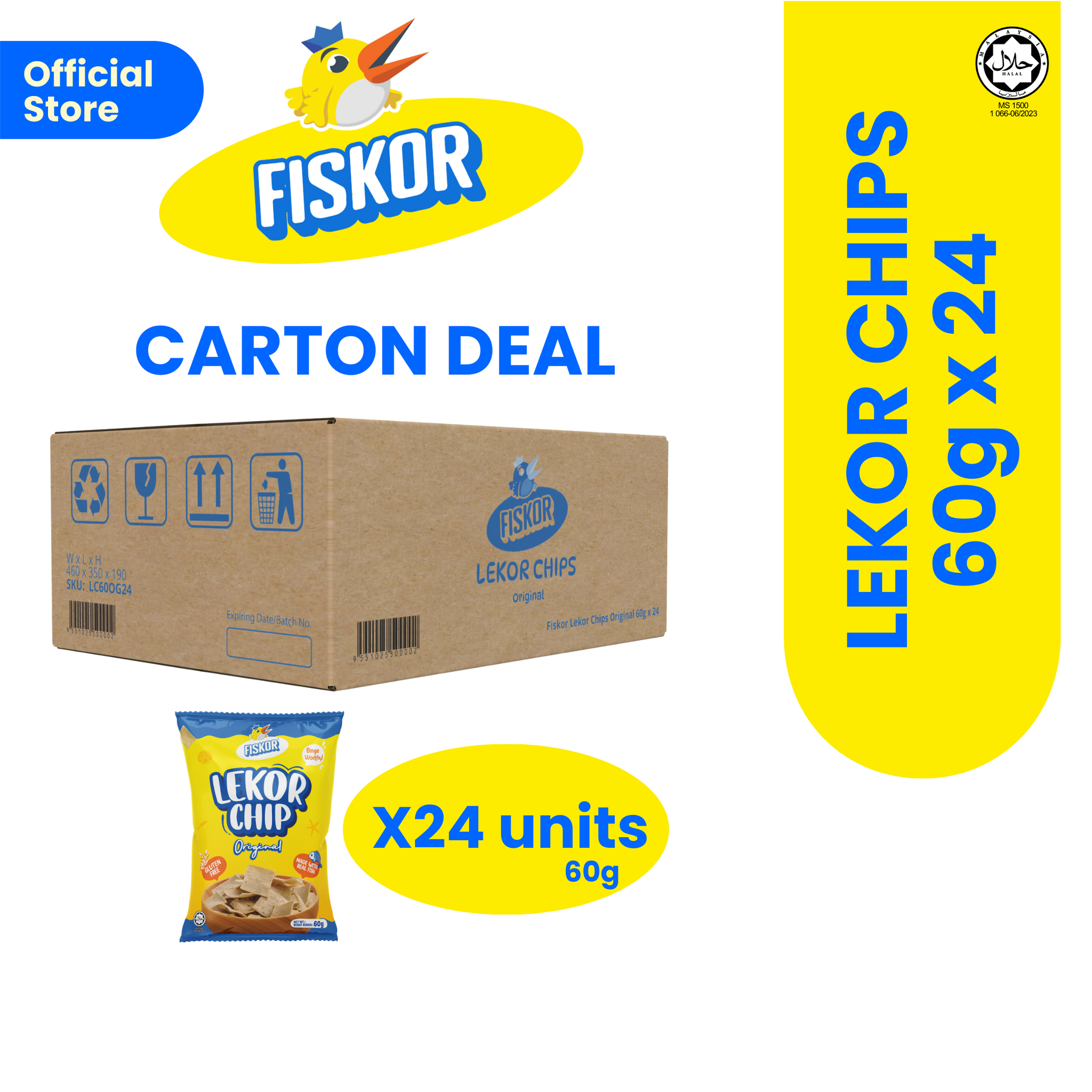 Fiskor Lekor Chips – 1 ctn (24 x Original Flavour, Halal Certified) WHOLESALE AVAILABLE)